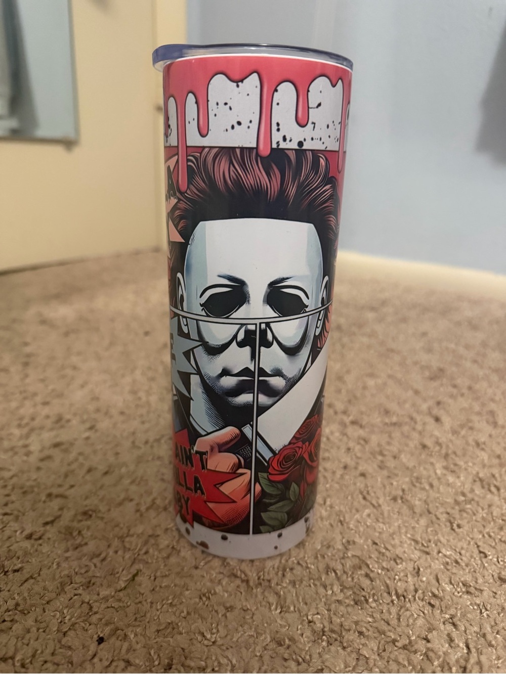 Horror Graphic Stainless Steel Tumbler - Pink, White, Black- Michael Myers